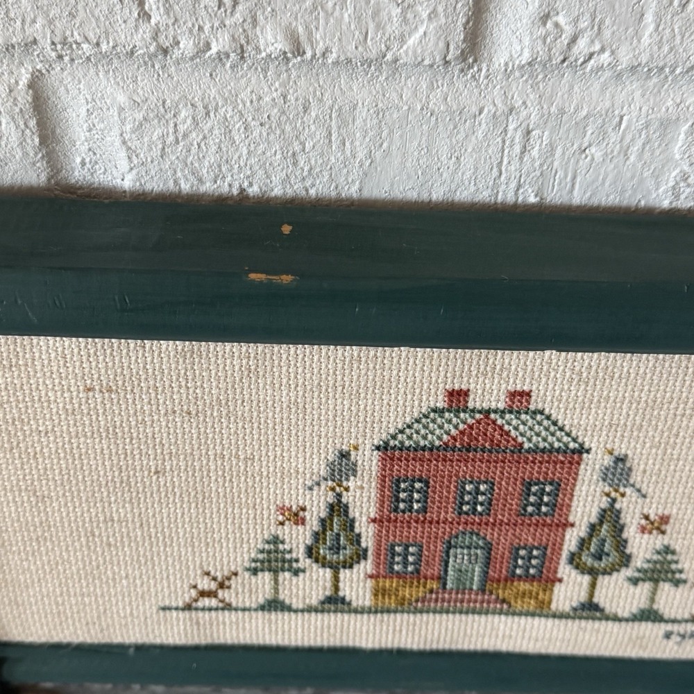 Vintage Washboard Wall Art Folk Cross Stitch 1989‎ House Magnets Cottage 24x12 - Picture 5 of 8